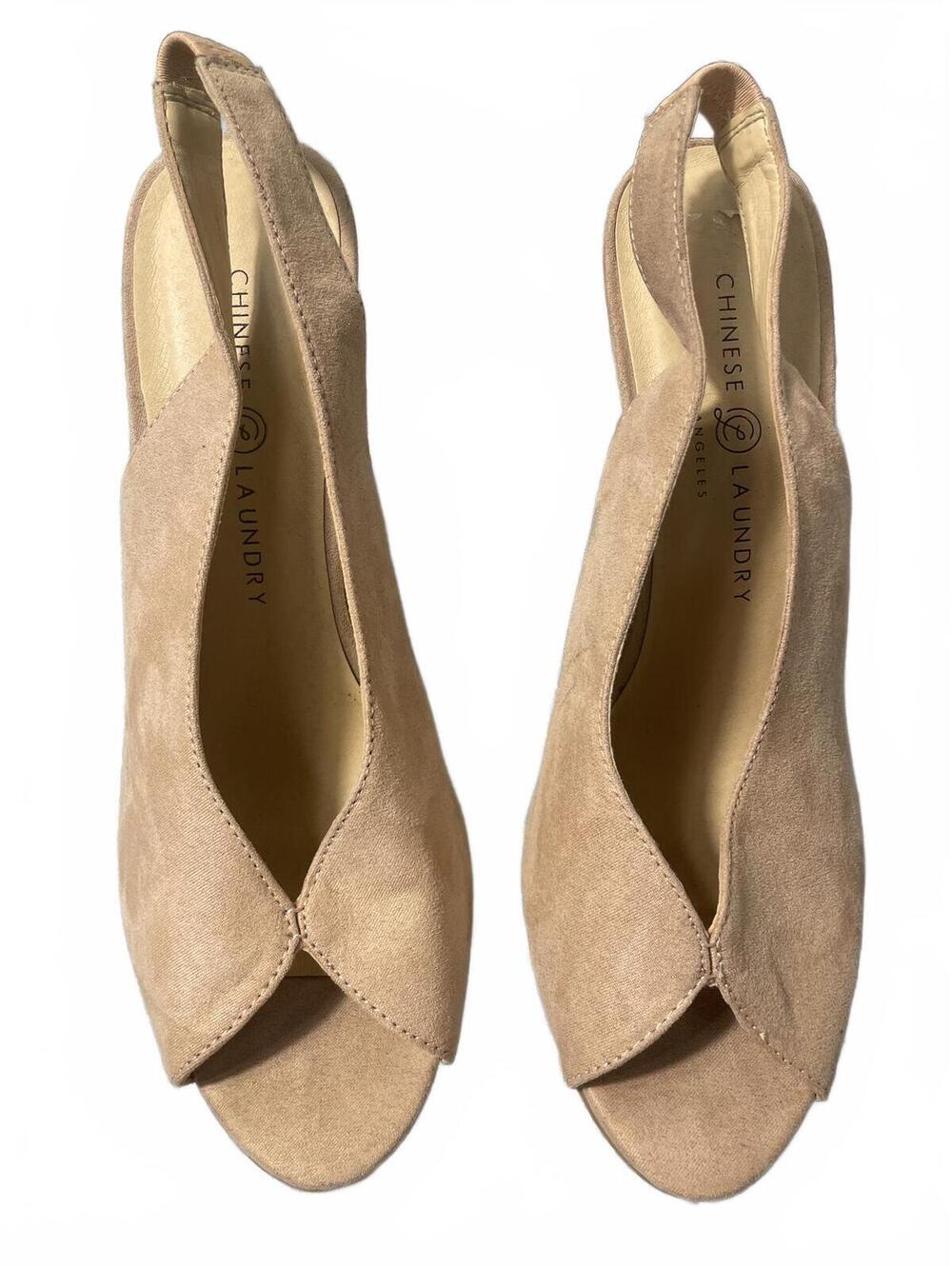 Chinese Laundry Womens Suede Peep Heels Size 8.5 Wedding Beige Tan Sexy Boho - Picture 1 of 6